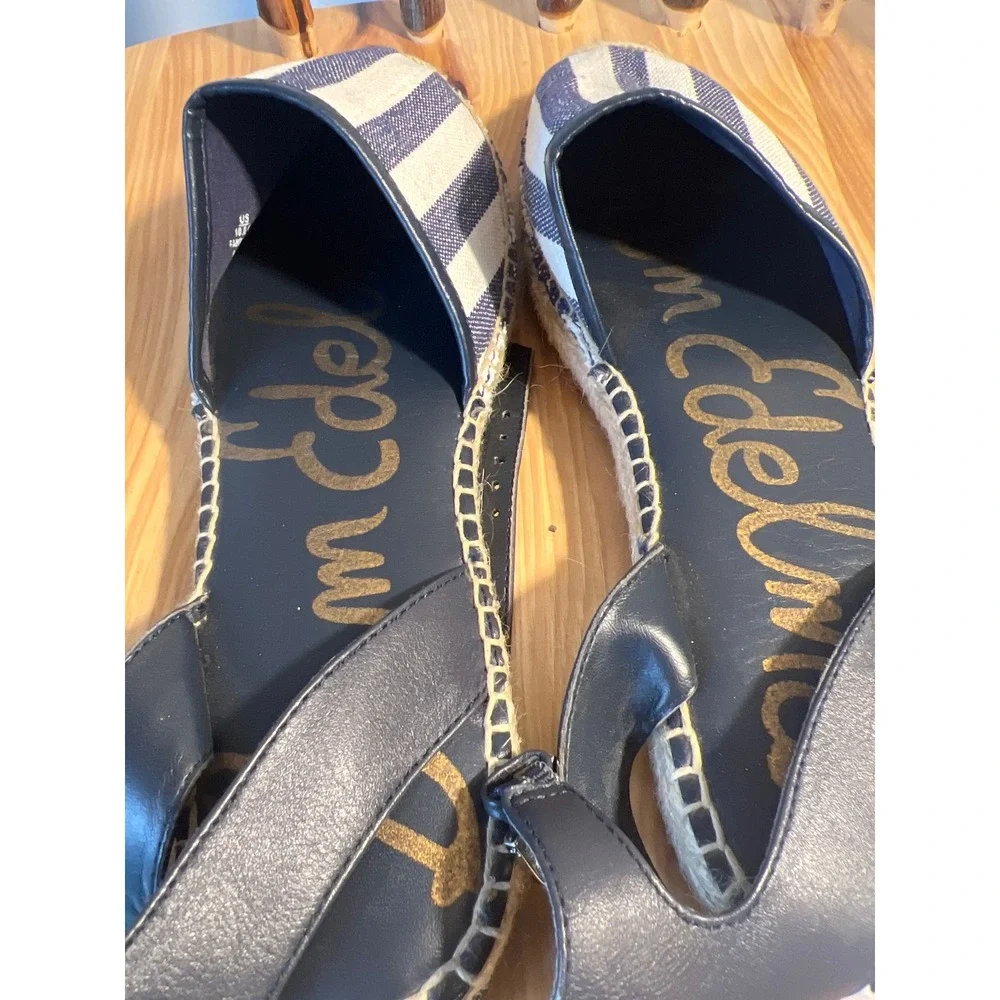 Sam Edelman Vivian Navy White Striped Espadrille Ankle Strap Flats Womens 10M
